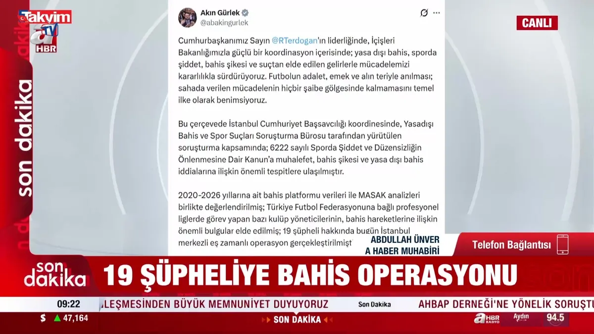 Kulüp yöneticilerine bahis operasyonu: 17 gözaltı 2 şüpheli aranıyor