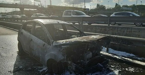Haliç Köprüsü girişinde otomobil yandı, trafik kilitlendi!