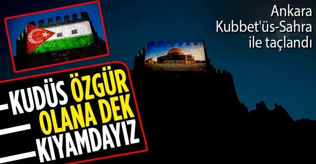 Ankara Kalesi Filistin'e destek için ışıklandırıldı
