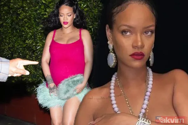 Rihanna 'hamile kıyafeti almayacağım' demişti! Süper mini elbisesiyle zor anlar yaşayan Rihanna hem önden hem de arkadan... - 1