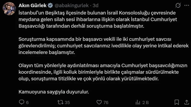Bakan Gürlek'in paylaşımı