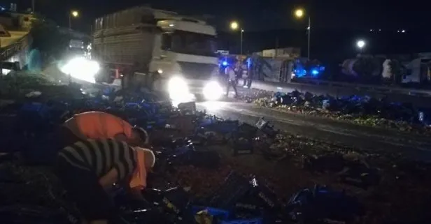 D-100’de tır devrildi sebzeler yola saçıldı