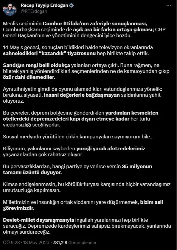 Son dakika: Başkan Erdoğan'dan muhalefetin depremzede seçmene tavrına tepki: Kardeşlerimizi sahipsiz bırakmayacağız-2