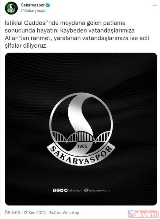 İstiklal Caddesi'nde hain terör saldırısı sonrası Türkiye tek yürek! Spor camiasından geçmiş olsun mesajları... - 31