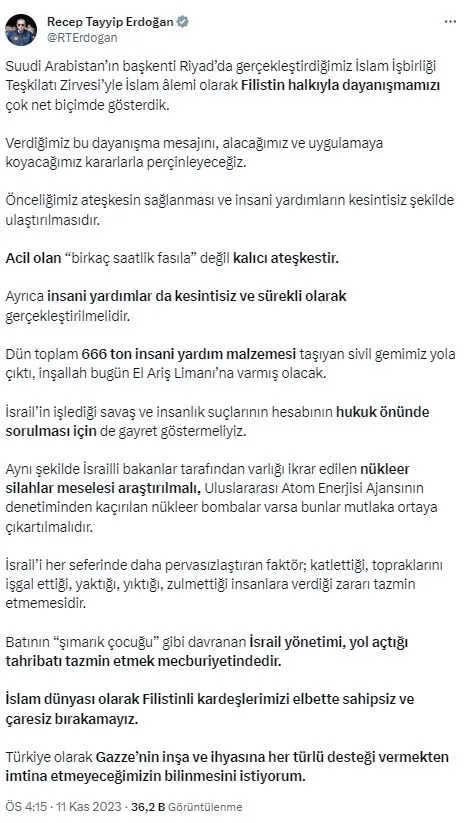 Riyad'da "Gazze" zirvesi! Başkan Erdoğan'dan İsrail'e tepki: Tazminat ödemeli... | GARANTÖRLÜK İÇİN HAZIRIZ-8