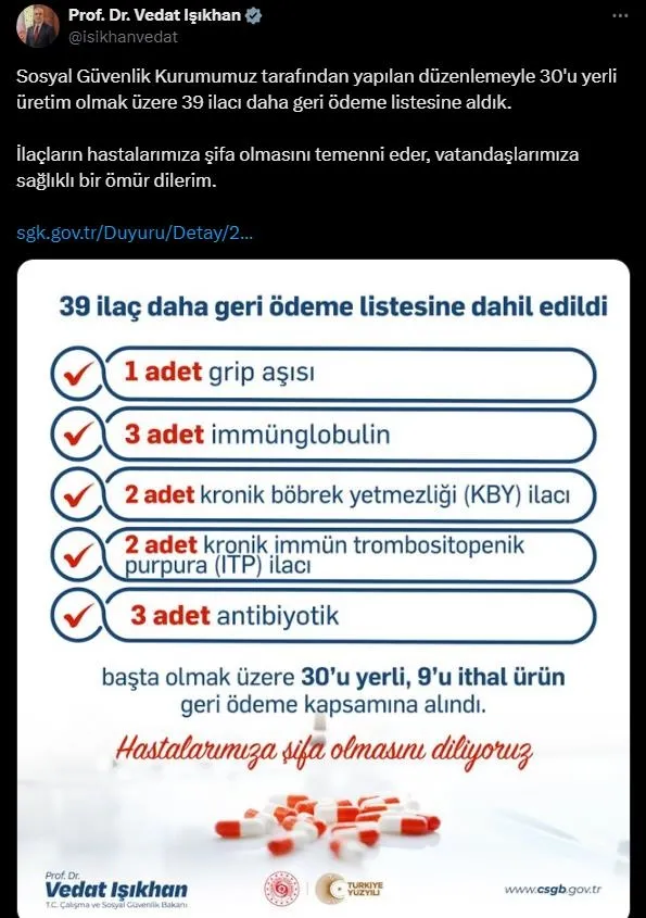 30'u yerli üretim olmak üzere 39 ilaç daha geri ödeme listesine alındı-2