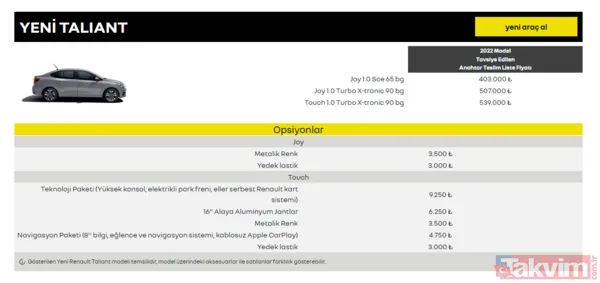 Joy 1.0 Sce 65 Bg 403.000 ₺ Joy 1.0 Turbo X-Tronic 90 Bg 507.000 ₺ Touch 1.0 Turbo X-Tronic 90 Bg 539.000 ₺