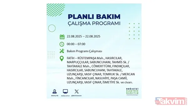 İstanbul'da 19 ilçede elektrik kesintisi! BEDAŞ İLÇE İLÇE listeledi: 22 Ağustos Cuma günü 8 saat yok - 15