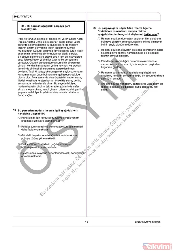 YKS TYT FUL A-B-C-D kitapçığı soru ve cevap anahtarı! 2022 YKS TYT SORU VE CEVAPLARI PDF İNDİR! osym.gov.tr YKS TYT Türkçe, Sosyal Bilimler, Matematik, Fen, Coğrafya, Din cevap anahtarı! - 14