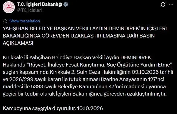İçişleri Bakanlığının sosyal medya paylaşımı (Foto: Sosyal medya)