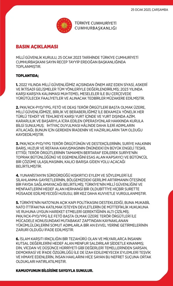 baskan-erdogan-liderligindeki-yilin-ilk-mgksi-sona-erdi-bildiriden-isvec-ve-finlandiyaya-mesaj-muttefiklige-uy-1674665334419.jpg Başkan Erdoğan liderliğindeki yılın ilk MGK'sı sona erdi! Bildiriden İsveç ve Finlandiya'ya mesaj: Müttefikliğe uygun davranın-2