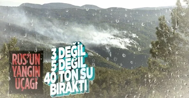 Milas'taki orman yangınına Rus uçağının 40 ton suyla müdahalesi İHA'yla görüntülendi