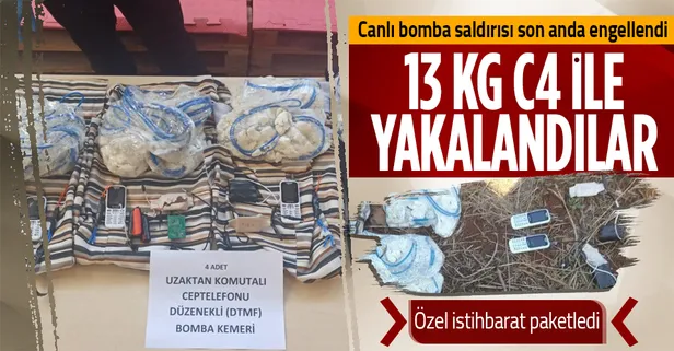 Afrin'de PKK/PYD-YPG'nin canlı bomba saldırısı son anda önlendi! Teröristler 13 kg ağırlığındaki C4 patlayıcı ile yakalandı