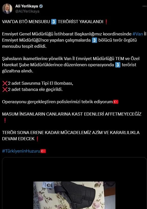 İçişleri Bakanı Ali Yerlikaya açıkladı: Van’da 3 terörist yakalandı-1