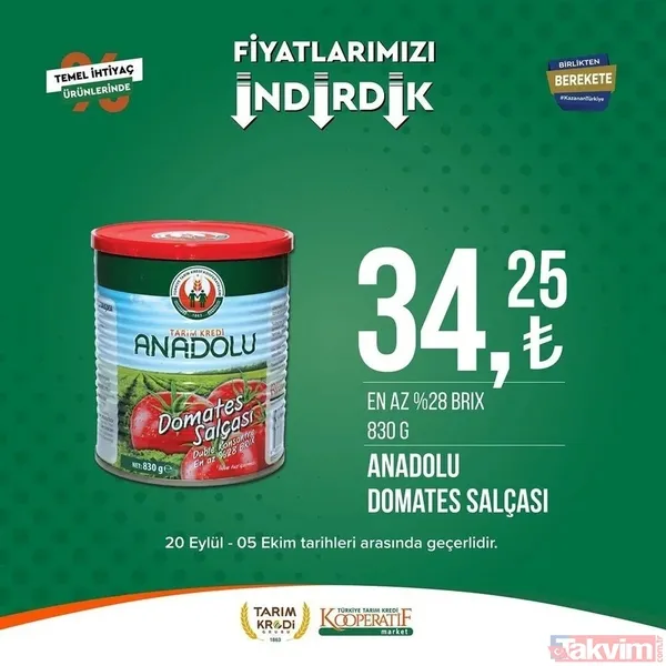 Tarım Kredi 5 Ekim FİYAT LİSTESİ 2023! Kooperatif marketlerinde indirimlerin son günü! Kırmızı mercimek 22.25, tost peyniri 59. 90... - 21