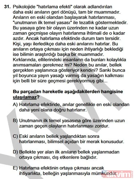 2019 YKS TYT soruları ve cevapları burada! Türkçe, Sosyal Bilimler, Matematik, Fen Bilimleri cevap anahtarı - 33