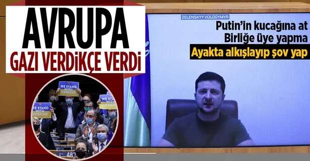 Ukrayna lideri Zelenskiy Avrupa Parlamentosu’na seslendi! Putin’e karşı yalnız bırakan Avrupa ayakta alkışlayıp şov yaptı