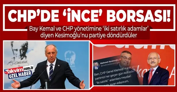 CHP’de İnce borsası! Kılıçdaroğlu ve CHP yönetimine ‘iki satırlık adam’ diyen Mehmet Siyam Kesimoğlu’nu partiye döndürdüler