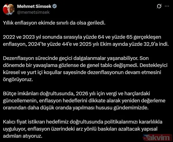 BAKAN AÇIKLADI: YENİDEN DEĞERLEME ORANI GÜNDEMDE Hazine ve Maliye Bakanı Mehmet Şimşek, destekleyici küresel ve yurt içi koşullar sayesinde dezenflasyonun...