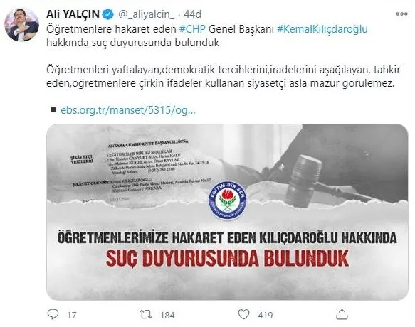 ogretmenlere-hakaret-chp-genel-baskani-kemal-kilicdaroglu-hakkinda-suc-duyurusunda-bulunuldu-1606319548582.jpg Öğretmenlere hakaret eden CHP Genel Başkanı Kemal Kılıçdaroğlu hakkında suç duyurusunda bulunuldu-2