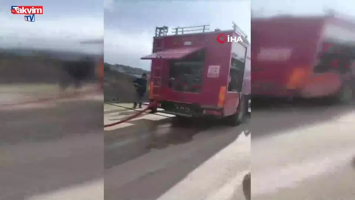 Bursa'da seyir halindeki araç yandı muhtar ölümden döndü