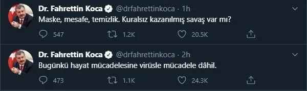 Son dakika: Bakan Koca'dan Kovid-19 uyarısı: Kuralsız kazanılmış savaş var mı?-1