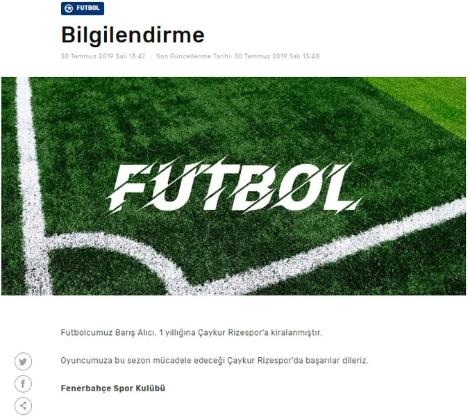 Son dakika haberi: Fenerbahçe Barış Alıcı'yı Çaykur Rizespor'a kiraladı-1