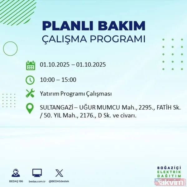 🔴1 Ekim 2025 İstanbul'da Elektrik Kesintisi Yaşanacak İlçeler