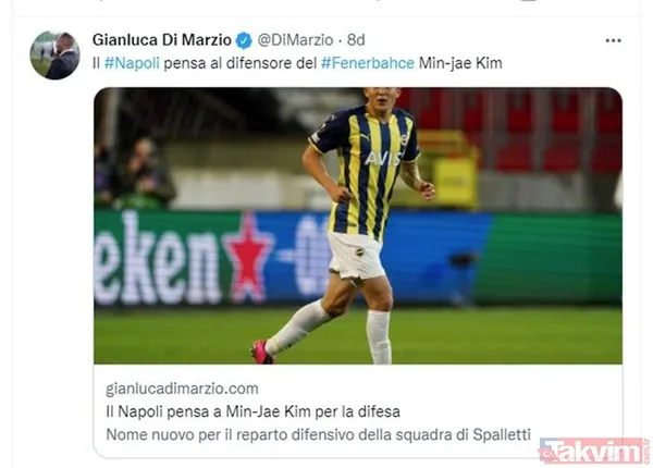 İtalyan Gazeteci Dı Marzıo'dan Kim-Min Jae Ünlü İtalyan Gazeteci Di Marzio, Fenerbahçe'nin Güney Koreli Stoperi Kim Min-Jae'yi Napoli'nin Transfer Etmek...