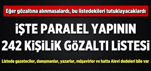 Paralel yapının 242 kişilik gözaltı listesi