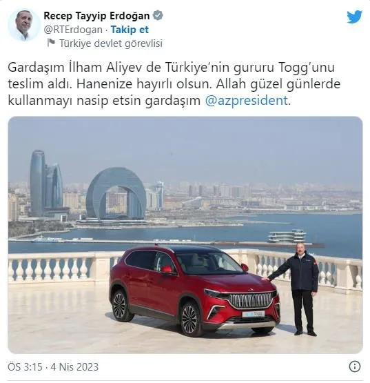 Togg sırası Gardaş Azerbaycan'da! İkinci anahtar Azerbaycan Cumhurbaşkanı İlham Aliyev'e teslim edildi-4