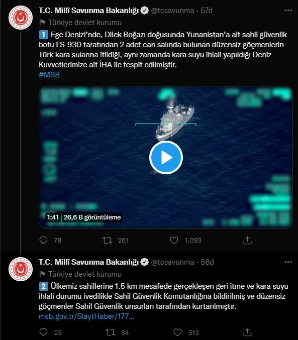 Ege Denizi'ndeki Yunan mezalimi ve kara suyu ihlali İHA kamerasında! MSB görüntüleri paylaştı: Düzensiz göçmenler ölüme itildi-4