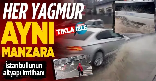 Yetersiz altyapı İstanbulluyu mağdur ediyor! Durakta bekleyen vatandaşların zor anları: Kimi ıslandı, kimi karşıya geçemedi