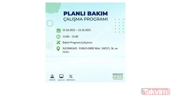 ↪23 Ekim 2025 İstanbul merkezli elektrik kesintisi yaşanacak ilçe, mahalle ve sokaklar↩