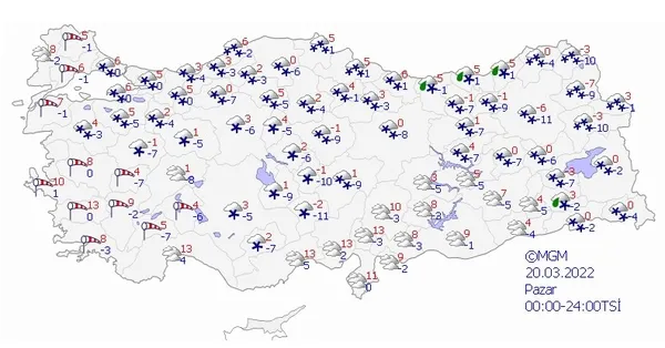 HAVA DURUMU | Meteoroloji haritayı yayınladı: Kuvvetli ve yoğun kar alarmı! İşte güncel tahminler | 20-24 Mart 2022-12