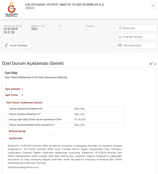 Galatasaray CAS'a yapılan itirazını kabul edildiğini açıkladı-1