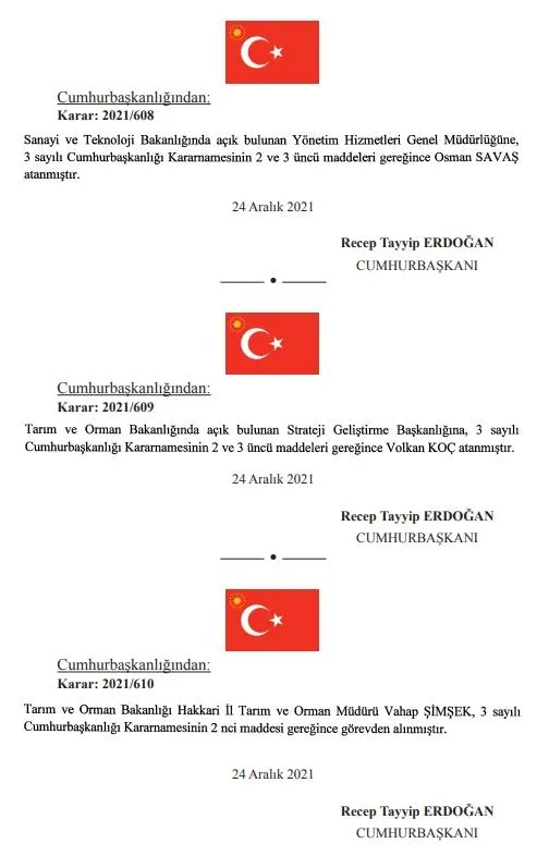 Bazı bakanlıklar ile kurumlara ilişkin atama kararları Resmi Gazete'de yayımlandı-6