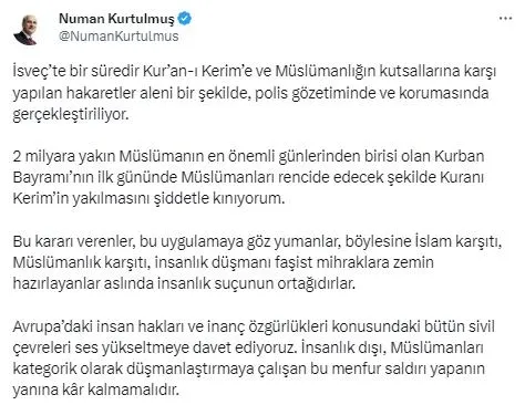 İsveç'te cami önünde Kur'an-ı Kerim yakılmasına Türkiye'den peş peşe tepkiler! "Bu provokasyona seyirci kalanlar kaybedecek" mesajı-8