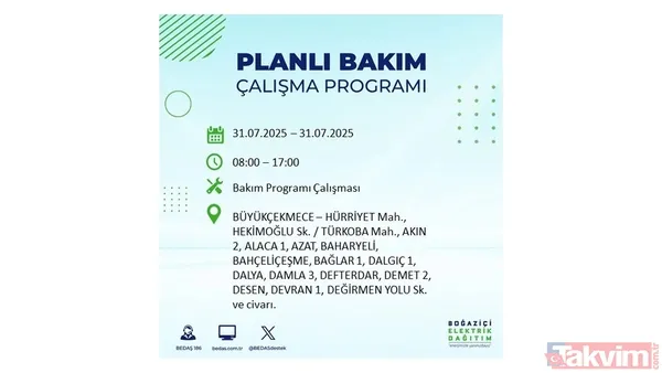 İstanbul'da bugün elektrik kesilecek mi? 31 Temmuz Perşembe elektrik kesintisi yaşanacak ilçeler hangileri? - 16