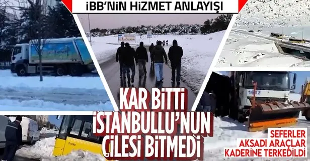 Kar yağışı bitti İstanbullu’nun çilesi sona ermedi! İETT seferleri aksadı otobüsler kaderine terkedildi