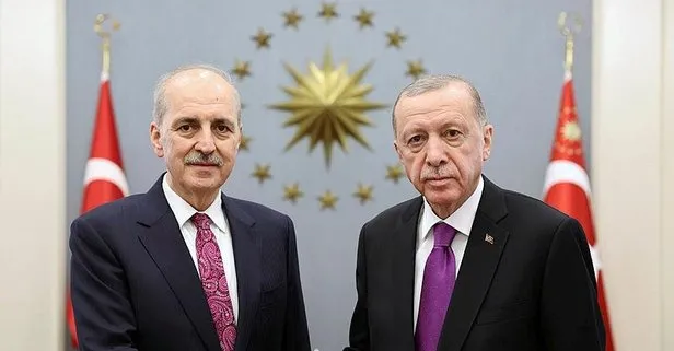 Başkan Erdoğan yeni TBMM Başkanı Numan Kurtulmuş’u Cumhurbaşkanlığı Külliyesinde kabul etti