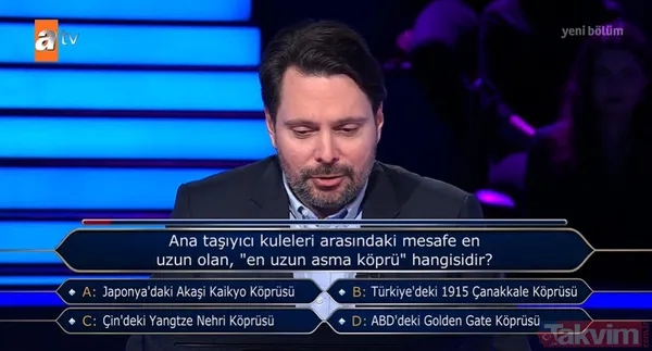 Kim Milyoner Olmak İster'de Kenan İmirzalıoğlu'nu duygulandıran 1915 Çanakkale Köprüsü sorusu: Asla unutturmamamız lazım - 1