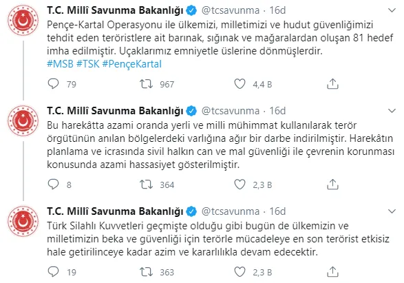 MSB duyurdu: Pençe-Kartal Operasyonu ile 81 hedef imha edildi!-1