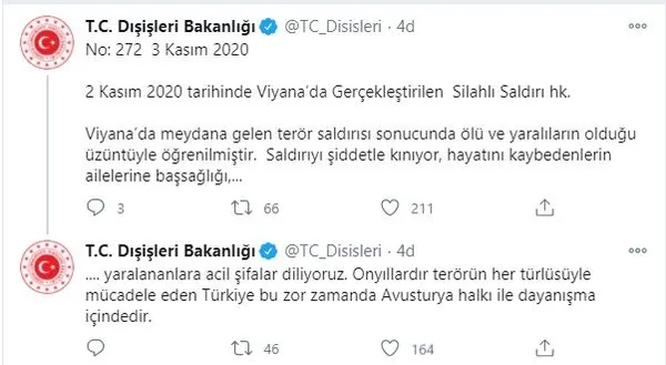 Türkiye'den Viyana'daki terör saldırısına kınama-1