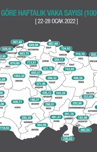 Son dakika: İşte 22-28 Ocak illere göre haftalık vaka haritası! İşte ilk sırada yer alan ilimiz