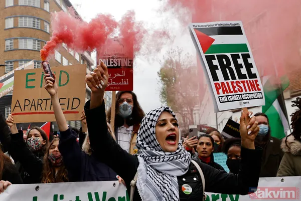 SON DAKİKA: Filistinlilerin katledilmesi protesto ediliyor! Binler Londra'da İsrail Büyükelçiliği'ne yürüyor - 16