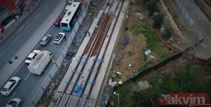 Havadan görüntülendi! Eminönü Alibeyköy tramvay hattının rayları yerleştiriliyor