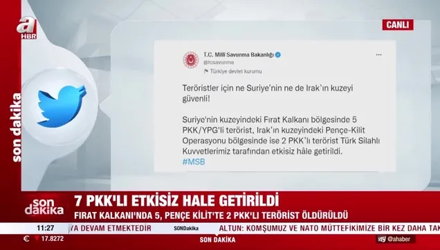 MSB açıkladı: 7 terörist daha etkisiz hale getirildi! "Teröristler için ne Suriye’nin ne de Irak’ın kuzeyi güvenli"