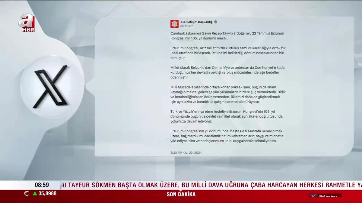 Başkan Erdoğan'dan Erzurum Kongresi mesajı