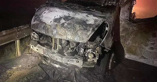 BBP Genel Başkanı Mustafa Destici’nin kaza yapan makam aracını taşıyan çekici yandı